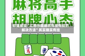 秒懂经验“江苏乐趣麻将有没有挂的解决方法”其实确实有挂