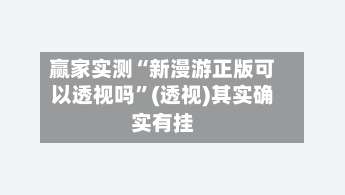 赢家实测“新漫游正版可以透视吗”(透视)其实确实有挂-第1张图片