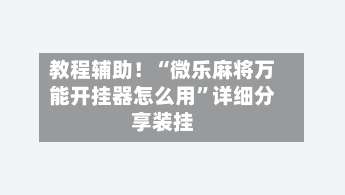 教程辅助！“微乐麻将万能开挂器怎么用”详细分享装挂-第1张图片