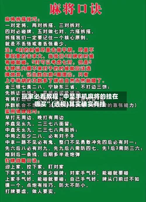 玩家必看教程“中至手机麻将的挂在哪买”(透视)其实确实有挂-第2张图片