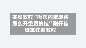 实操教程“微乐内蒙麻将怎么开免费的挂”附开挂脚本详细教程-第3张图片